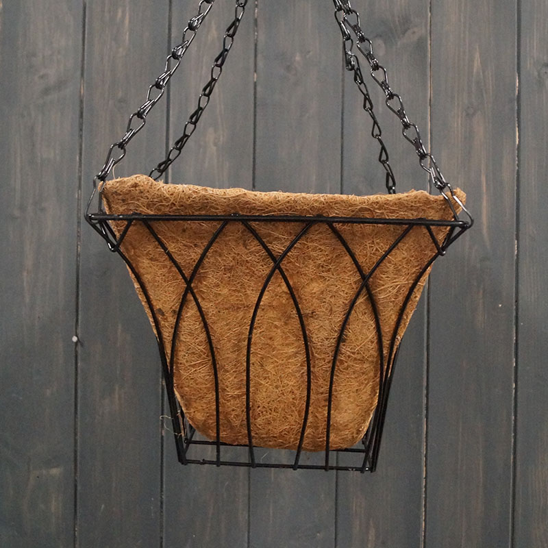 25.5cm Wire Arch Square Hanging Basket with Coco Liner detail page